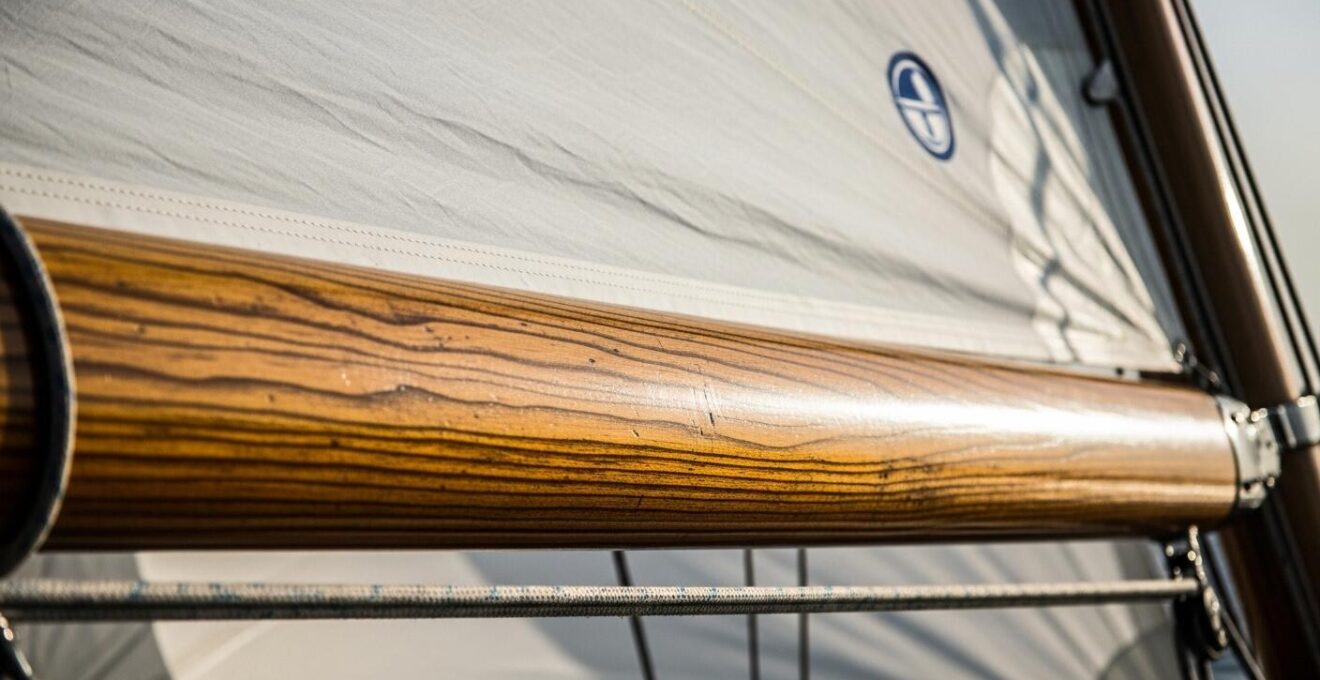 Gros plan sur un voilier classique en bois naviguant doucement lors d'une régate traditionnelle