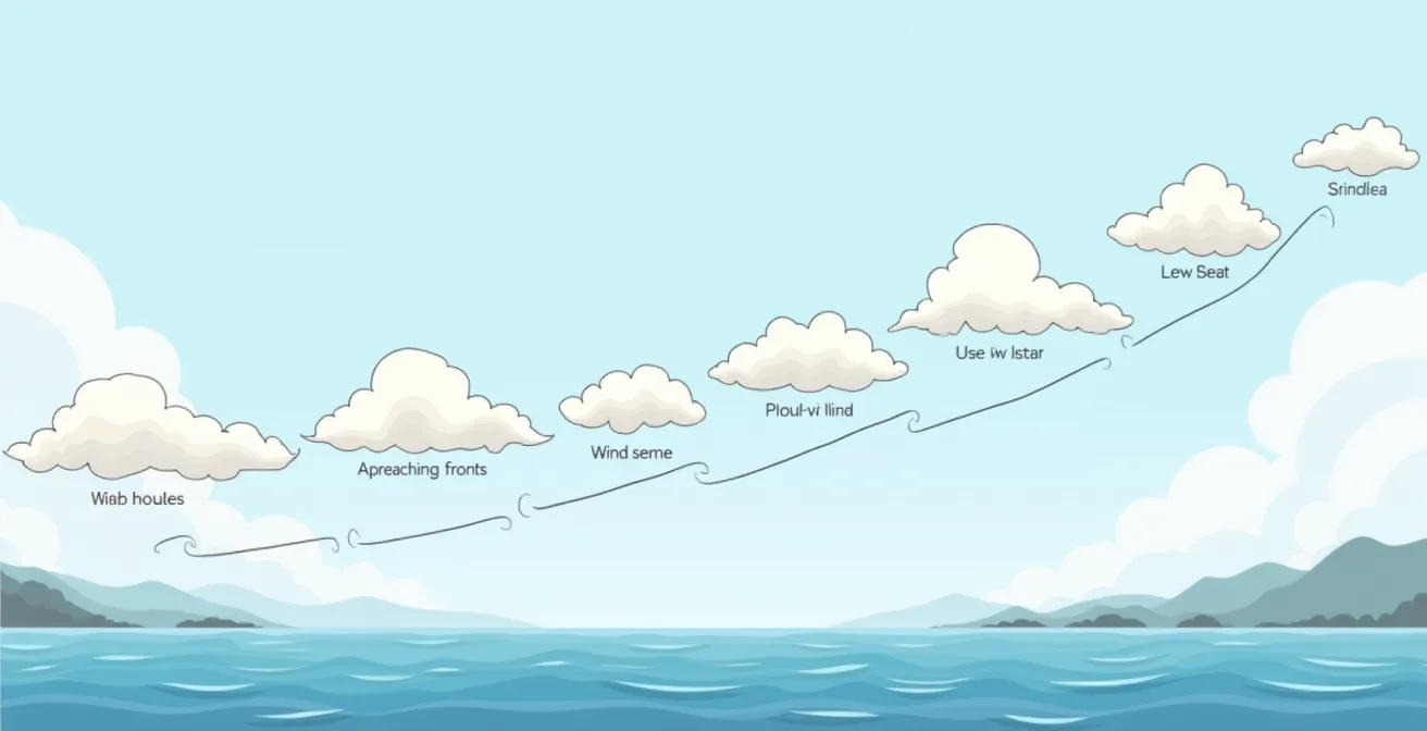 Illustration des principaux types de nuages en haute mer avec leurs significations météo à court terme