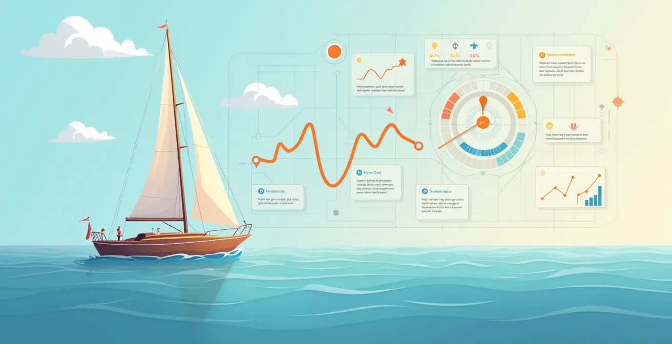 Graphique dynamique illustrant la construction de polaires de vitesse à partir de données GPS sur un voilier en navigation