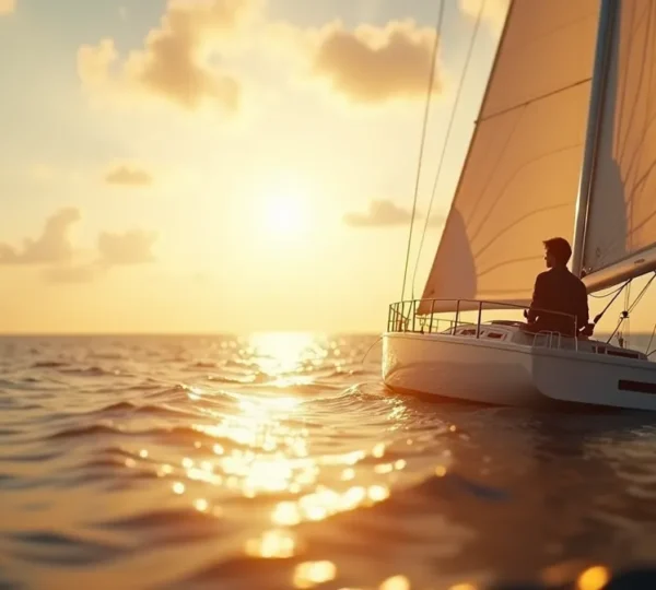 Un marin contemplant l'horizon à bord d'un voilier, capturant l'essence des envies profondes de navigation au-delà de la technique