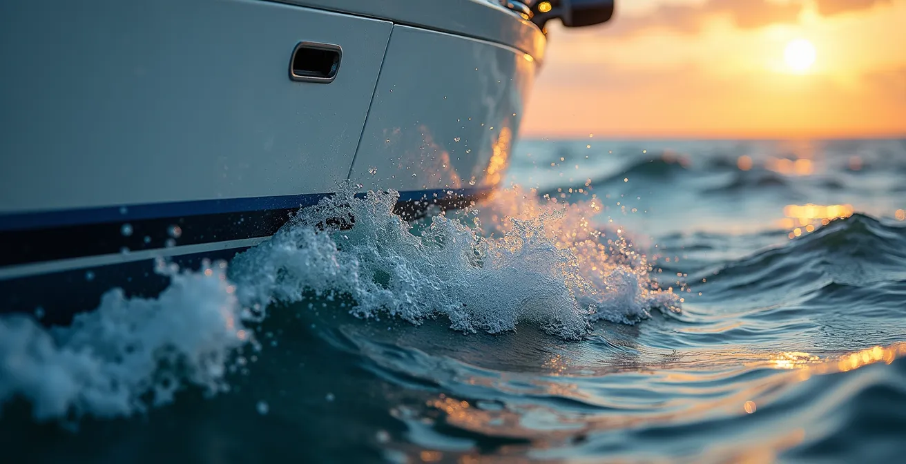 Vue latérale d'un voilier gîté montrant la décomposition des forces sur la quille