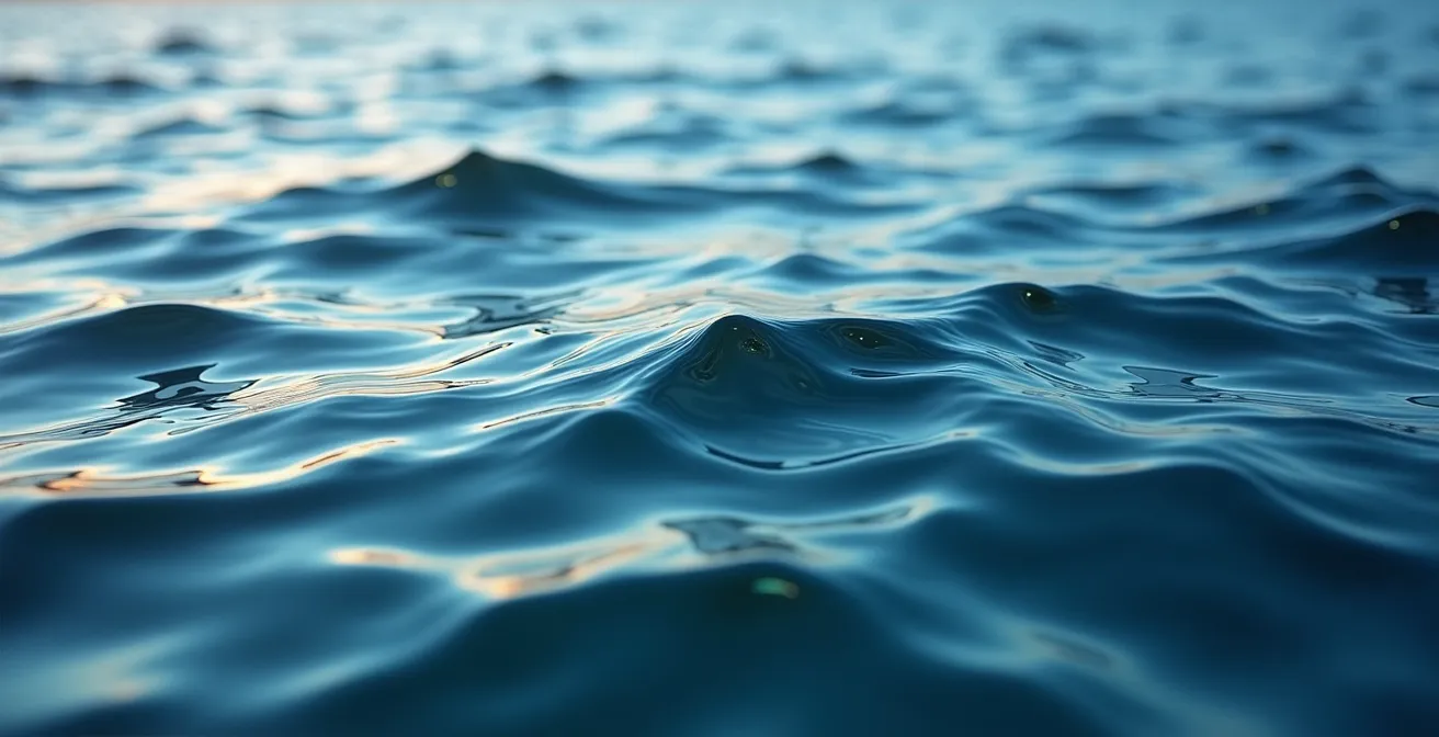 Gros plan sur la texture de la surface de l'eau montrant les variations du vent