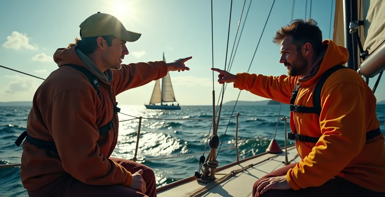 Équipage de régate utilisant le langage corporel comme stratégie de déstabilisation