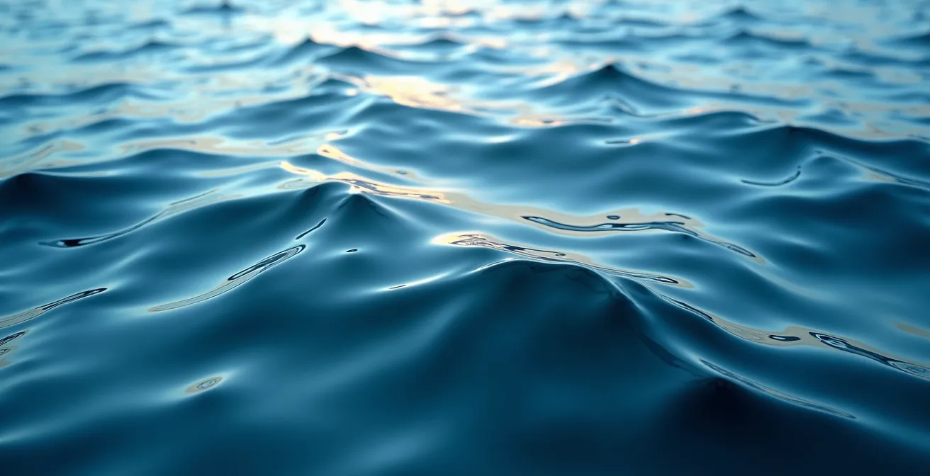 Gros plan sur la surface de l'eau montrant les différentes textures indiquant les variations de vent