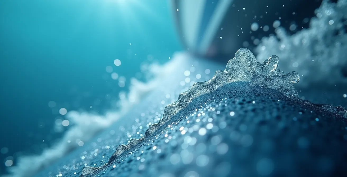 Vue aérienne d'un voilier avec équipage positionné stratégiquement pour optimiser l'assiette