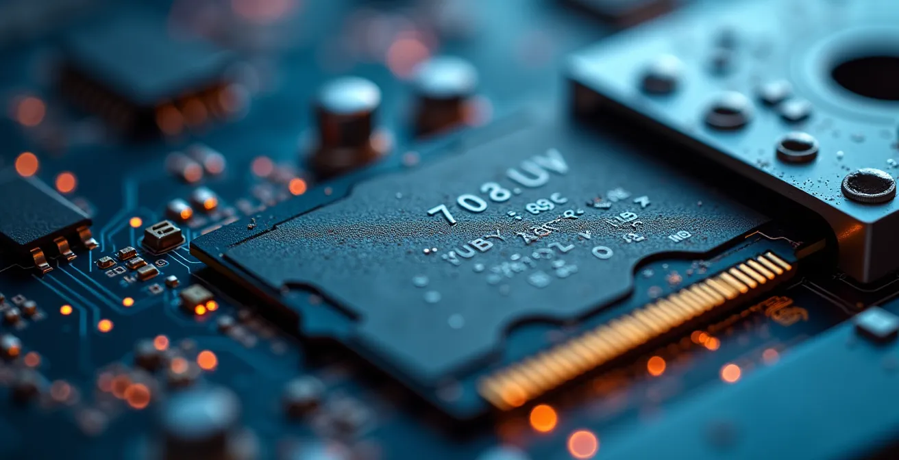 Vue macro détaillée d'une carte micro SD Navionics insérée dans un lecteur avec reflets lumineux